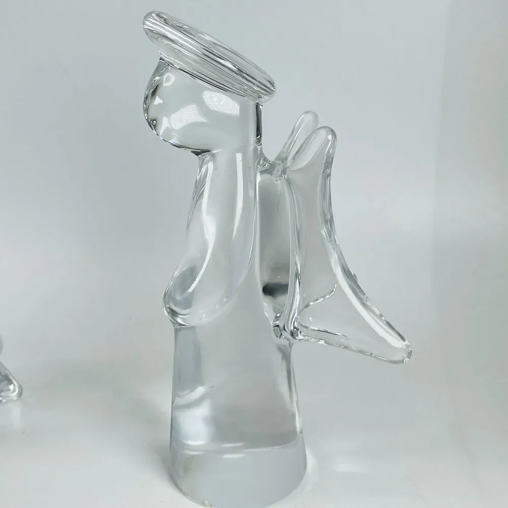 Pair Vtg Heavy Clear Glass Angel Figurine 7.5